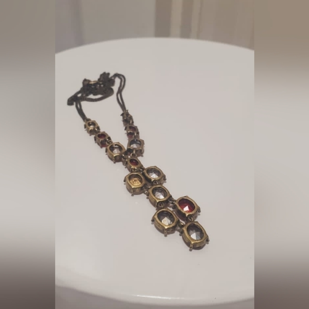 Large Multi Color Dangle Rhinestone Necklace. Multicolored Amber Drop Necklace🌴 - Picture 5 of 8